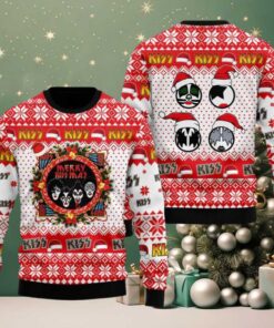 Kiss Merry Kissmas Rock And Roll Over Xmas Wreath With Funny Logo Santa Hat Ugly Christmas Sweater