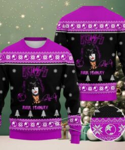 Kiss Paul Stanley With Signature Purple Knitted Ugly Christmas Sweater Gift For Fans
