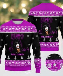 Kiss Paul Stanley With Signature Purple Knitted Ugly Christmas Sweater Gift For Fans
