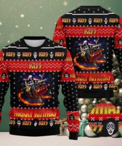 Kiss Rock Band On Sleigh Merry Kissmas Ugly Christmas Sweater 2025