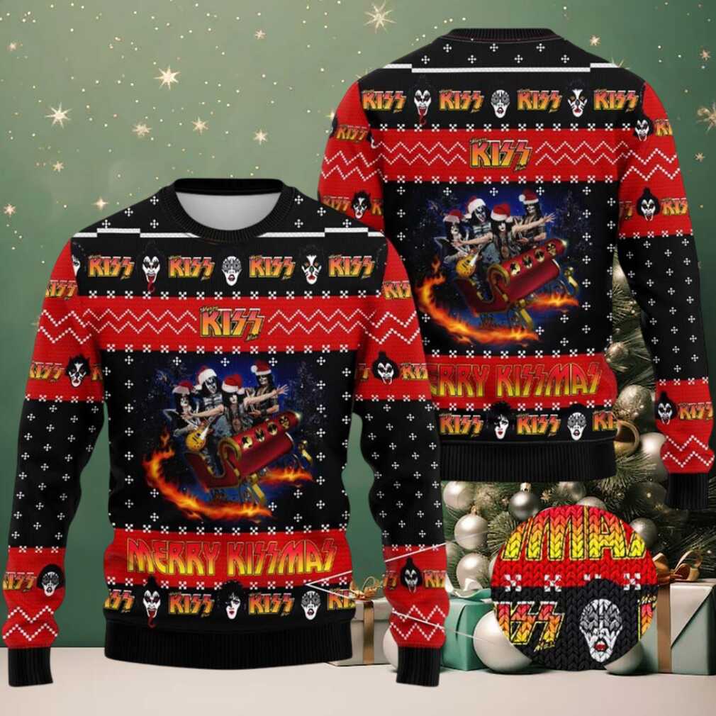 Kiss Rock Band On Sleigh Merry Kissmas Ugly Christmas Sweater 2025 Kiss Rock Band On Sleigh Merry Kissmas Ugly Christmas Sweater 2025
