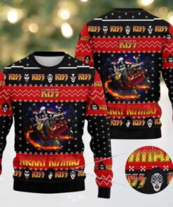 Kiss Rock Band On Sleigh Merry Kissmas Ugly Christmas Sweater 2025