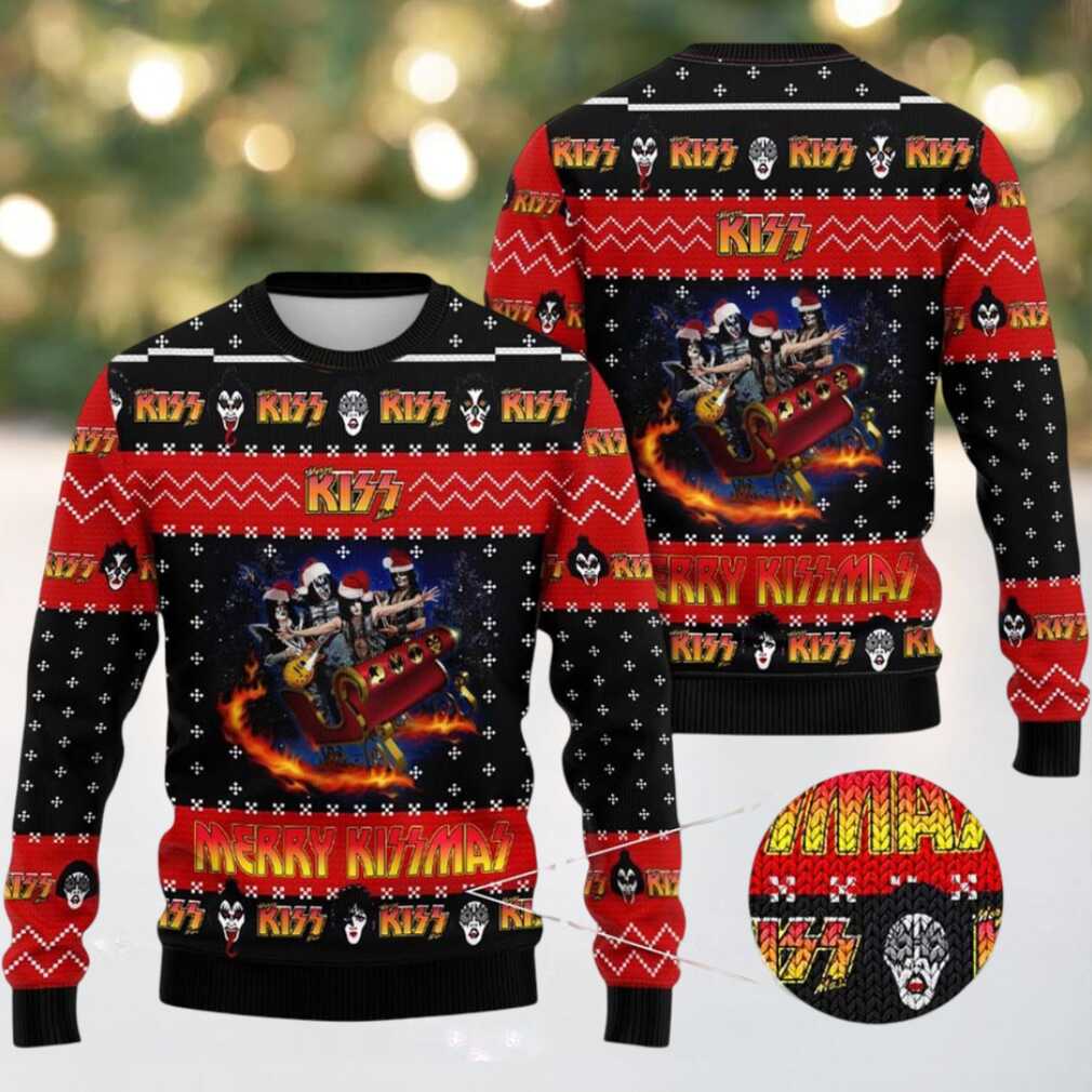 Kiss Rock Band On Sleigh Merry Kissmas Ugly Christmas Sweater 2025 Kiss Rock Band On Sleigh Merry Kissmas Ugly Christmas Sweater 2025