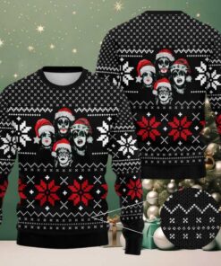 Kiss Santa Member Graphic As Queens Style Snowflakes Pattern Knitted Black Ugly Christmas Sweater
