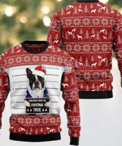 Knocked Tree Boston Terrier Dog Dad Mom Ugly Sweaters For Couples