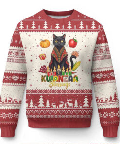 Kwanzaa Blessings Ugly Christmas Sweater Funny Cat African Heritage