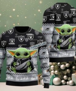 Las Vegas Raiders Baby Yoda Star Wars Cute Ugly Christmas Sweater Grey Las Vegas Raiders Baby Yoda Star Wars Cute Ugly Christmas Sweater Grey