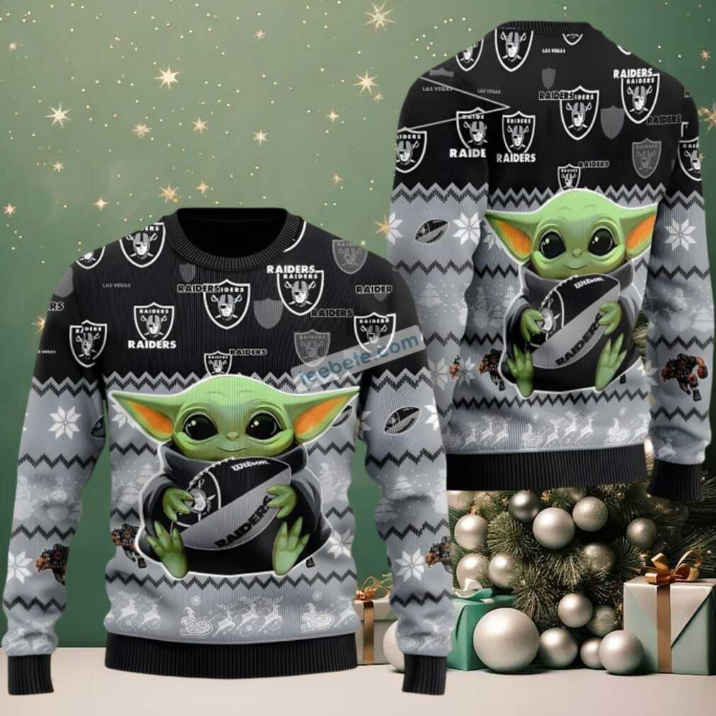 Las Vegas Raiders Baby Yoda Star Wars Cute Ugly Christmas Sweater Grey Las Vegas Raiders Baby Yoda Star Wars Cute Ugly Christmas Sweater Grey