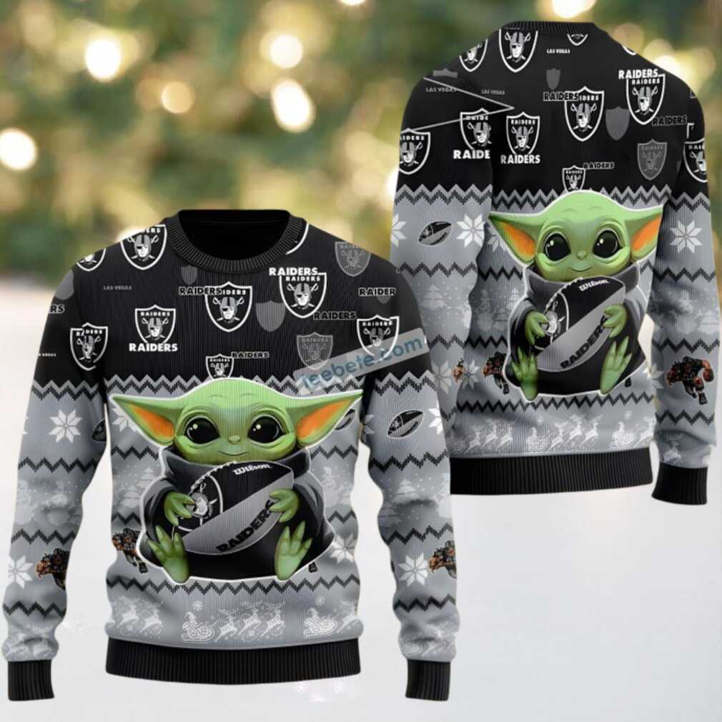 Las Vegas Raiders Baby Yoda Star Wars Cute Ugly Christmas Sweater Grey Las Vegas Raiders Baby Yoda Star Wars Cute Ugly Christmas Sweater Grey