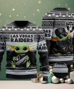 Las Vegas Raiders Baby Yoda Star Wars Ugly Christmas Sweatshirt Black Grey