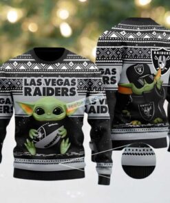 Las Vegas Raiders Baby Yoda Star Wars Ugly Christmas Sweatshirt Black Grey