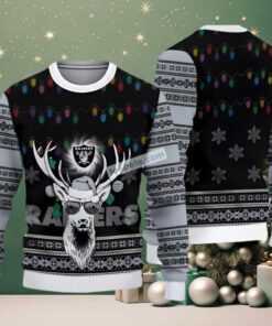Las Vegas Raiders Christmas Reindeer Ugly Sweaters For Couples Black Grey Las Vegas Raiders Christmas Reindeer Ugly Sweaters For Couples Black Grey