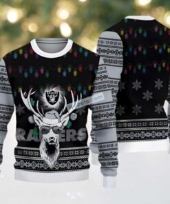 Las Vegas Raiders Christmas Reindeer Ugly Sweaters For Couples Black Grey