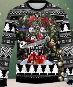 Las Vegas Raiders Christmas Tree Ugly Christmas Sweater Black Womens Las Vegas Raiders Christmas Tree Ugly Christmas Sweater Black Womens