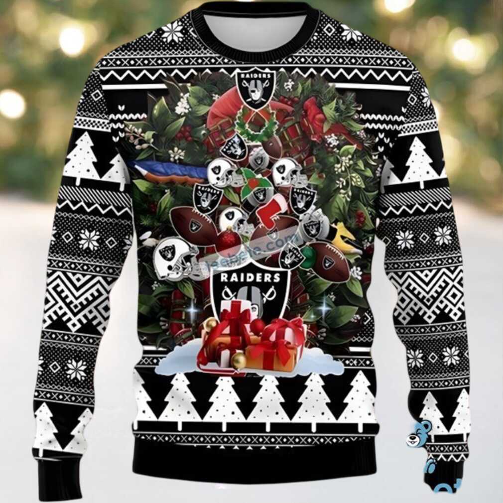 Las Vegas Raiders Christmas Tree Ugly Christmas Sweater Black Womens Las Vegas Raiders Christmas Tree Ugly Christmas Sweater Black Womens