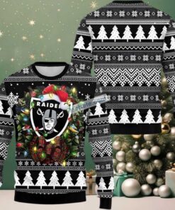 Las Vegas Raiders Christmas Wreath Ugly Sweater Naughty Black Las Vegas Raiders Christmas Wreath Ugly Sweater Naughty Black