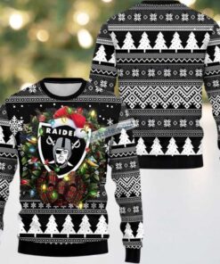 Las Vegas Raiders Christmas Wreath Ugly Sweater Naughty Black