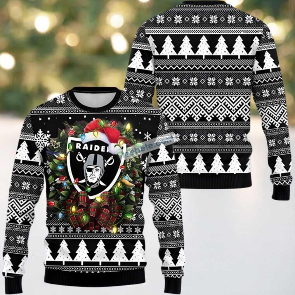 Las Vegas Raiders Christmas Wreath Ugly Sweater Naughty Black Las Vegas Raiders Christmas Wreath Ugly Sweater Naughty Black