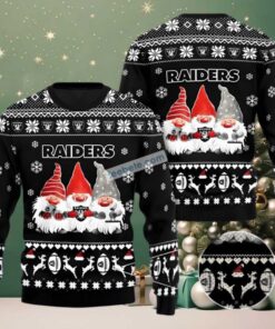Las Vegas Raiders Gnome Christmas Ugly Sweaters For Couples Black Las Vegas Raiders Gnome Christmas Ugly Sweaters For Couples Black