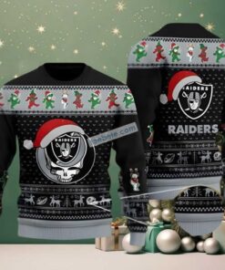 Las Vegas Raiders Grateful Dead Ugly Christmas Sweater Plus Size Black Grey Las Vegas Raiders Grateful Dead Ugly Christmas Sweater Plus Size Black Grey