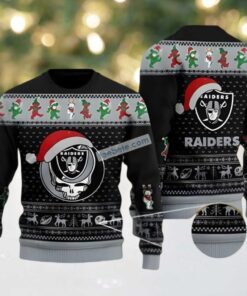 Las Vegas Raiders Grateful Dead Ugly Christmas Sweater Plus Size Black Grey