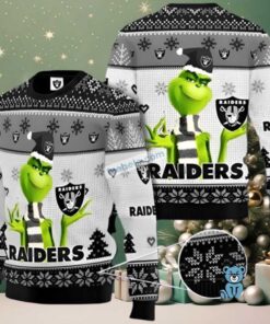 Las Vegas Raiders Grinch Candy Ugly Christmas Sweater White Grey Big And Tall Las Vegas Raiders Grinch Candy Ugly Christmas Sweater White Grey Big And Tall