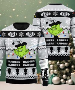 Las Vegas Raiders Grinch Christmas Ugly Christmas Sweater Cheap Grey Las Vegas Raiders Grinch Christmas Ugly Christmas Sweater Cheap Grey