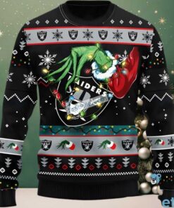 Las Vegas Raiders Grinch Hand Ugly Christmas Sweatshirt Black Las Vegas Raiders Grinch Hand Ugly Christmas Sweatshirt Black