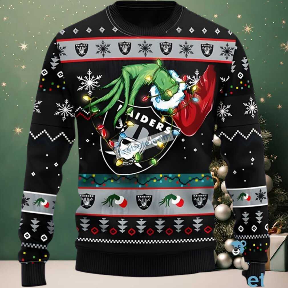 Las Vegas Raiders Grinch Hand Ugly Christmas Sweatshirt Black Las Vegas Raiders Grinch Hand Ugly Christmas Sweatshirt Black