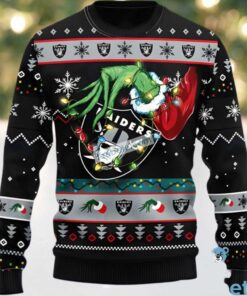Las Vegas Raiders Grinch Hand Ugly Christmas Sweatshirt Black
