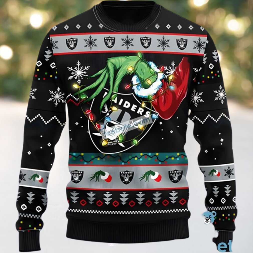 Las Vegas Raiders Grinch Hand Ugly Christmas Sweatshirt Black Las Vegas Raiders Grinch Hand Ugly Christmas Sweatshirt Black