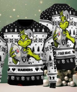 Las Vegas Raiders Grinch With Ball NFL Ugly Christmas Sweater Las Vegas Raiders Grinch With Ball NFL Ugly Christmas Sweater