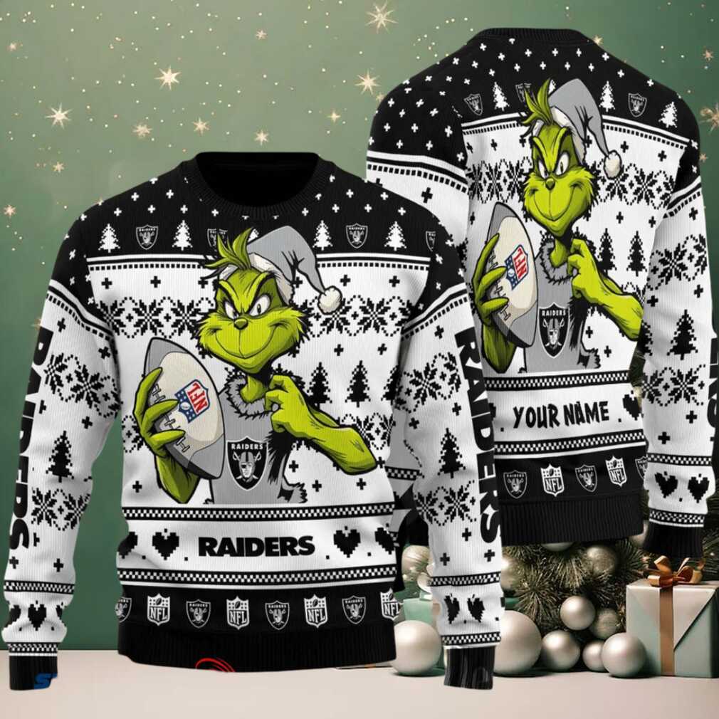 Las Vegas Raiders Grinch With Ball NFL Ugly Christmas Sweater Las Vegas Raiders Grinch With Ball NFL Ugly Christmas Sweater