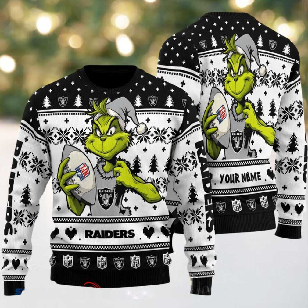 Las Vegas Raiders Grinch With Ball NFL Ugly Christmas Sweater Las Vegas Raiders Grinch With Ball NFL Ugly Christmas Sweater