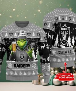 Las Vegas Raiders Grinch With Beer Ugly Christmas Sweater Las Vegas Raiders Grinch With Beer Ugly Christmas Sweater
