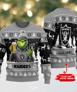 Las Vegas Raiders Grinch With Beer Ugly Christmas Sweater