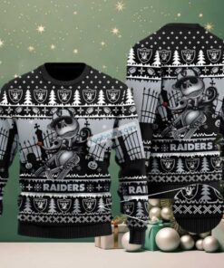 Las Vegas Raiders Jack Skellington Zero Halloween Ugly Xmas Sweater Party Black Grey Las Vegas Raiders Jack Skellington Zero Halloween Ugly Xmas Sweater Party Black Grey