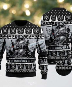 Las Vegas Raiders Jack Skellington Zero Halloween Ugly Xmas Sweater Party Black Grey