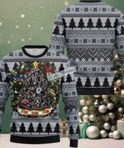 Las Vegas Raiders Laurel Wreath And Pine Tree Ugly Sweater Grey Las Vegas Raiders Laurel Wreath And Pine Tree Ugly Sweater Grey