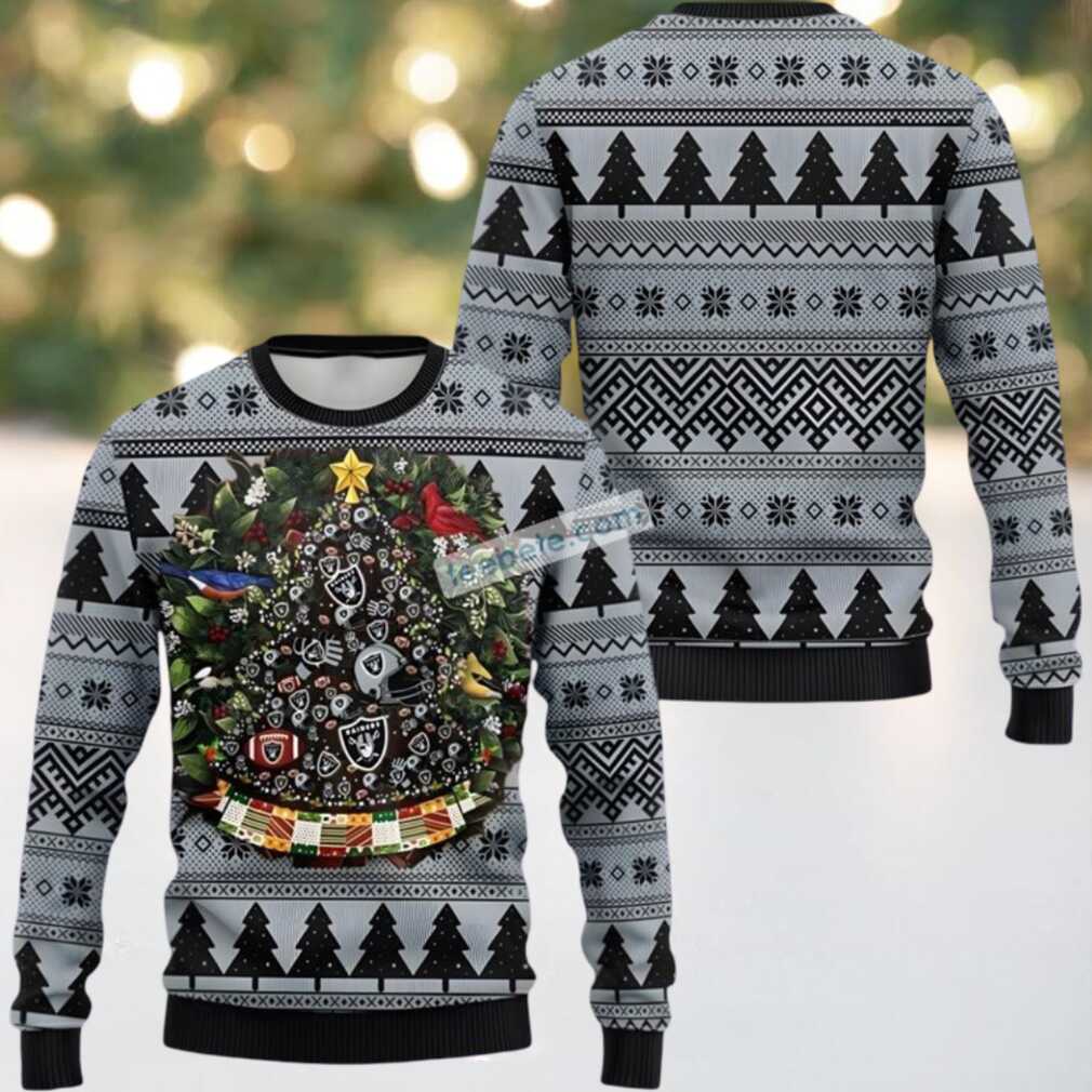 Las Vegas Raiders Laurel Wreath And Pine Tree Ugly Sweater Grey Las Vegas Raiders Laurel Wreath And Pine Tree Ugly Sweater Grey