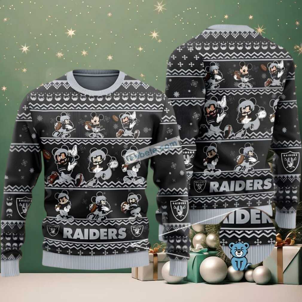 Las Vegas Raiders Mickey Mouse Ugly Christmas Sweaters Best Black Grey Las Vegas Raiders Mickey Mouse Ugly Christmas Sweaters Best Black Grey
