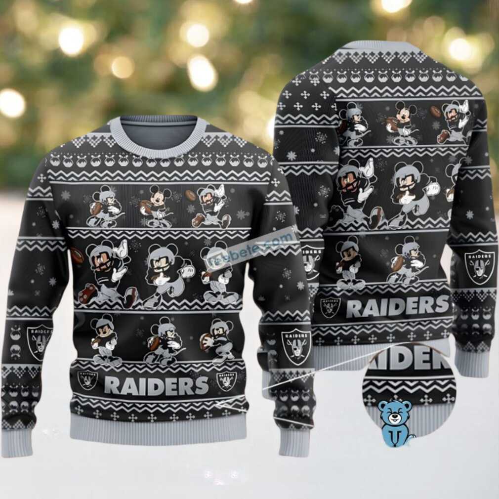 Las Vegas Raiders Mickey Mouse Ugly Christmas Sweaters Best Black Grey Las Vegas Raiders Mickey Mouse Ugly Christmas Sweaters Best Black Grey