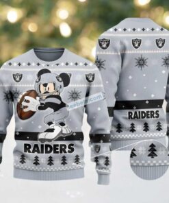 Las Vegas Raiders Mickey Mouse Vintage Ugly Christmas Sweaters Grey