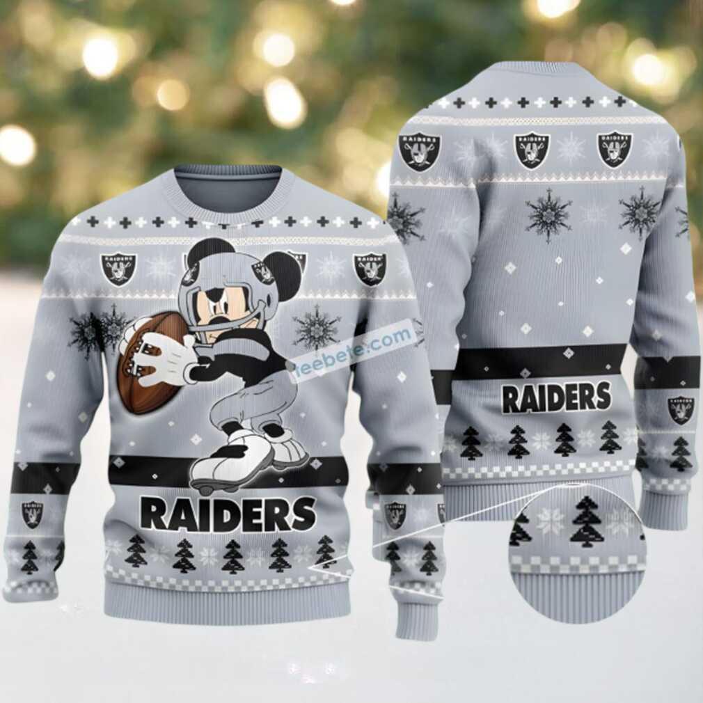 Las Vegas Raiders Mickey Mouse Vintage Ugly Christmas Sweaters Grey Las Vegas Raiders Mickey Mouse Vintage Ugly Christmas Sweaters Grey