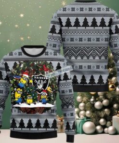 Las Vegas Raiders Minion Wreath Ugly Christmas Sweater Ladies Grey