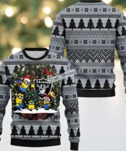 Las Vegas Raiders Minion Wreath Ugly Christmas Sweater Ladies Grey
