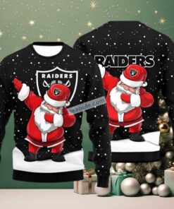 Las Vegas Raiders Santa Claus Christmas Ugly Christmas Sweater Black Las Vegas Raiders Santa Claus Christmas Ugly Christmas Sweater Black