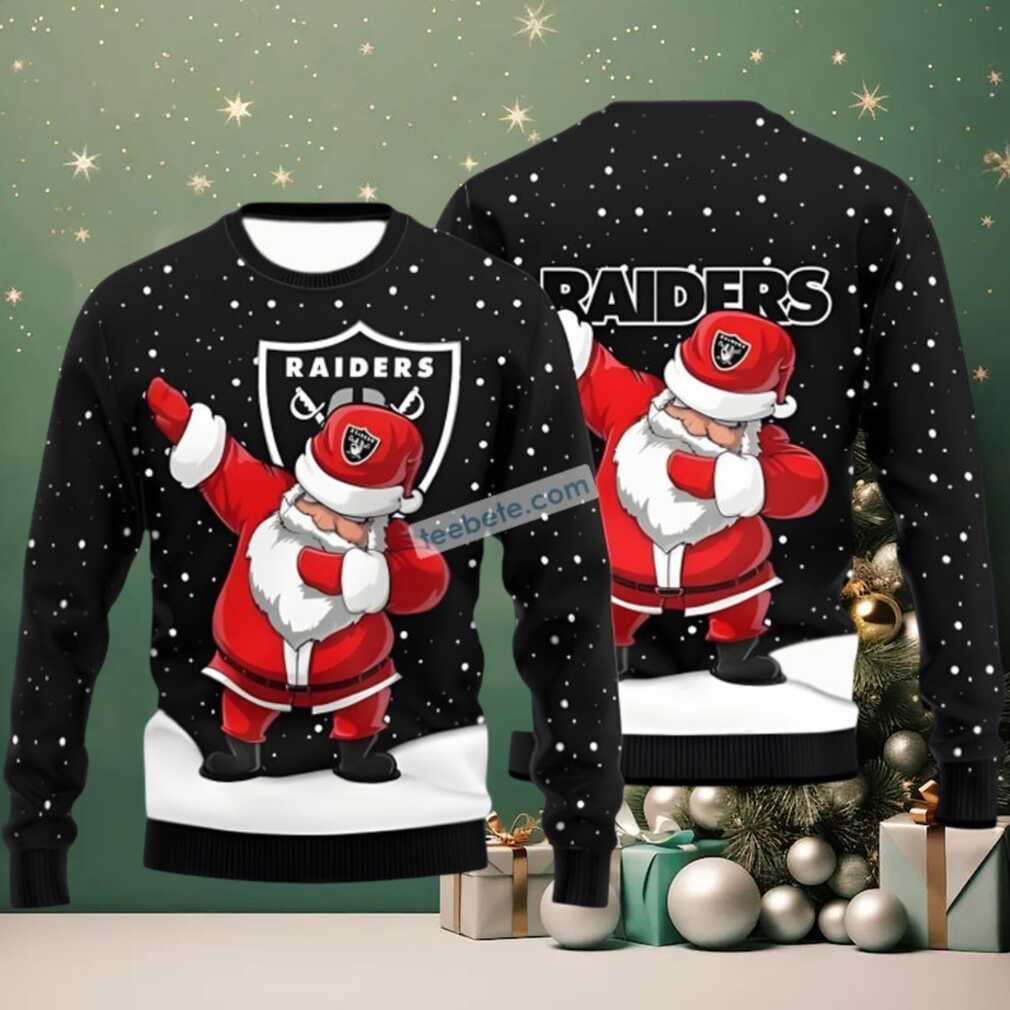 Las Vegas Raiders Santa Claus Christmas Ugly Christmas Sweater Black Las Vegas Raiders Santa Claus Christmas Ugly Christmas Sweater Black