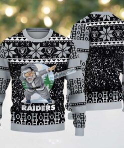 Las Vegas Raiders Santa Claus Ho Ho Ho Ugly Christmas Sweater Plus Size Grey