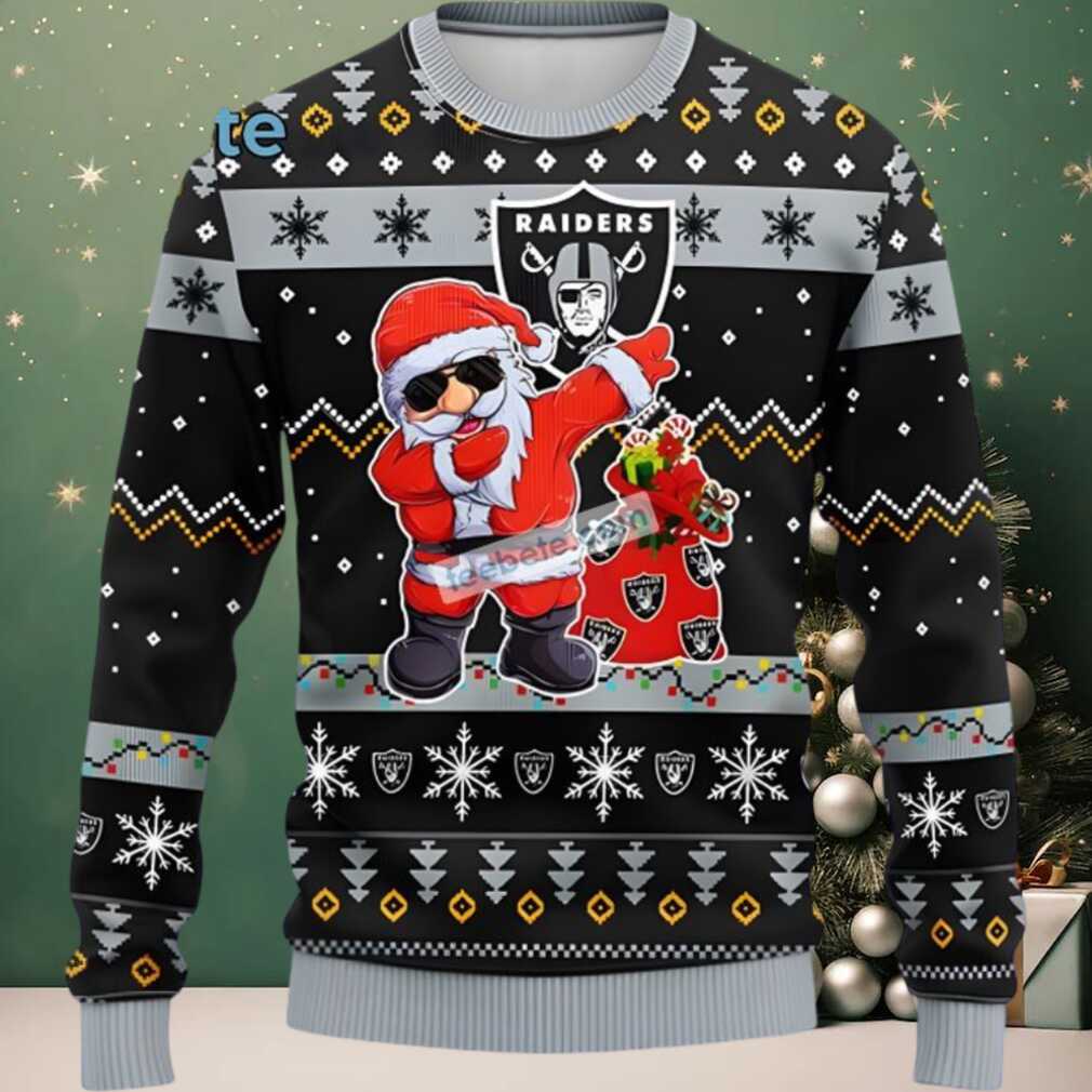 Las Vegas Raiders Santa Claus Ugly Sweater Christmas Party Black Grey Las Vegas Raiders Santa Claus Ugly Sweater Christmas Party Black Grey